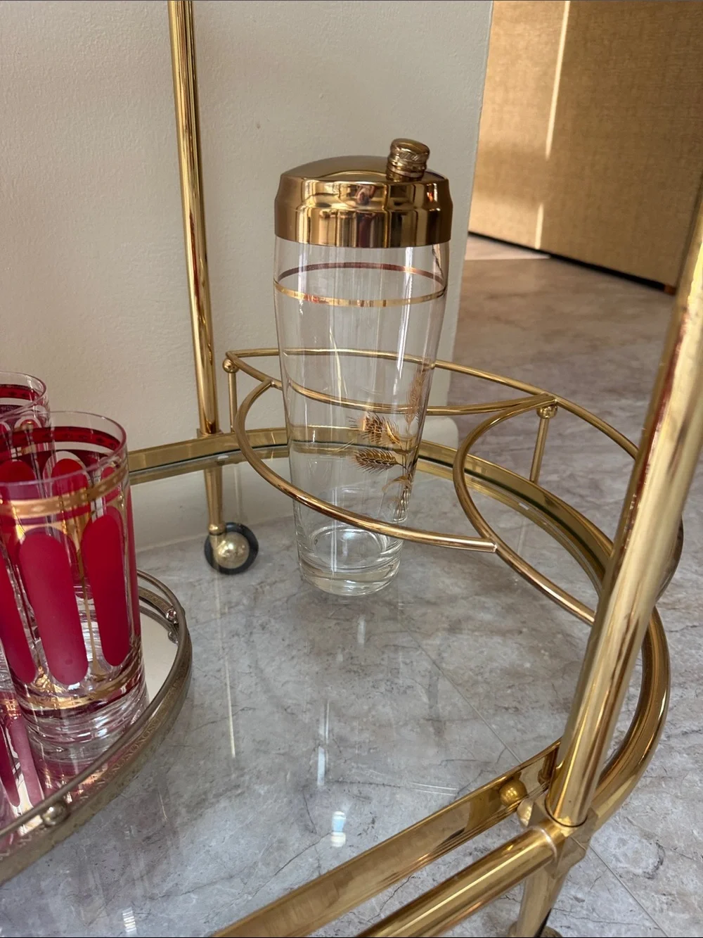 Mid Century Golden Wheat Tall Cocktail Shaker Glass